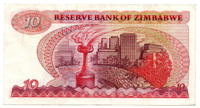1983 Zimbabwe Harare $10, Signature 2 Pick#2b, creasing present