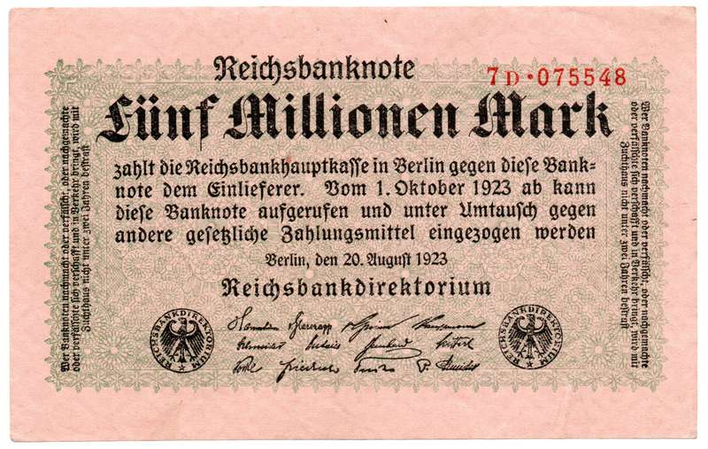 1923 German Reichsbank 5 Million Mark, Private issue (Firmendruck) Firmendruck 1 Or 2 Letters with 1