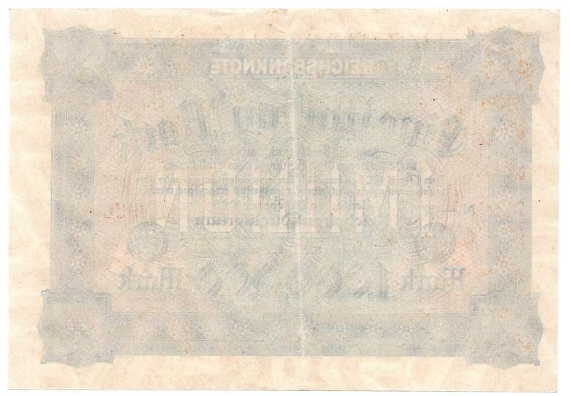 1923 German Berlin Reichsbanknote 1 Million Mark, verticle fold