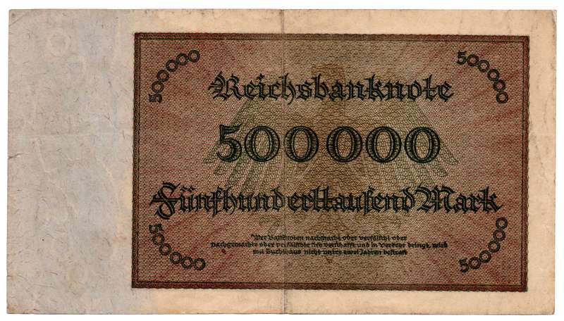 1923 German Berlin Reichsbanknote 500 000 Mark, verticle fold