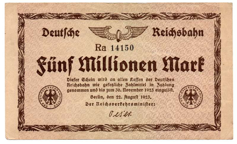 1923 German Berlin Reichsbanknote 5 Million Mark