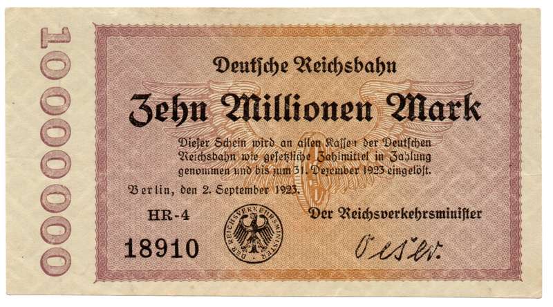 1923 German Prussian province of Berlin Weimar Republic 10 Million Mark