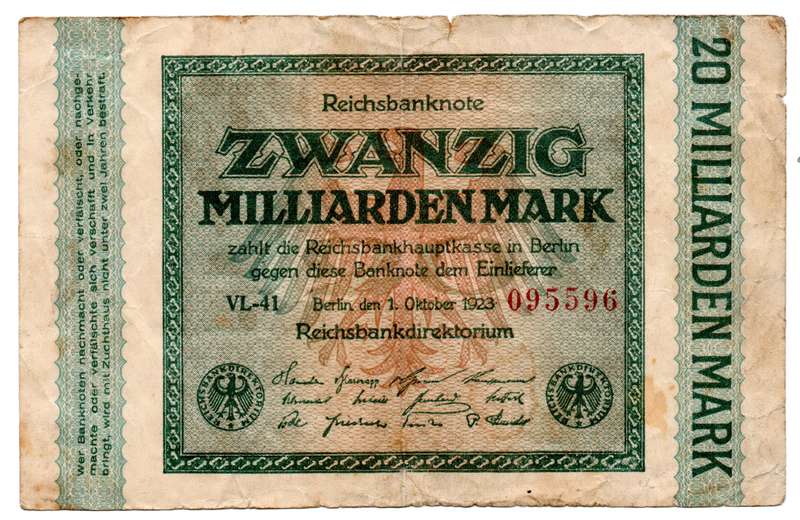 1923 German 20 Million Mark, top edge tear