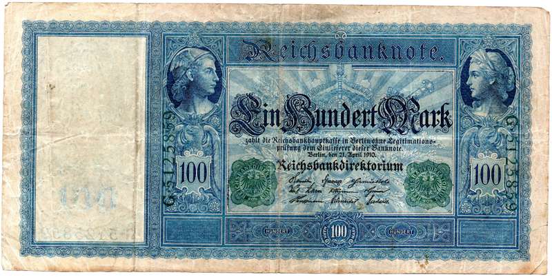 1910 German Berlin Reichsbanknote 100 Mark, Pair of Seal Varieties: Green and Red Seal Pick#42/43, f