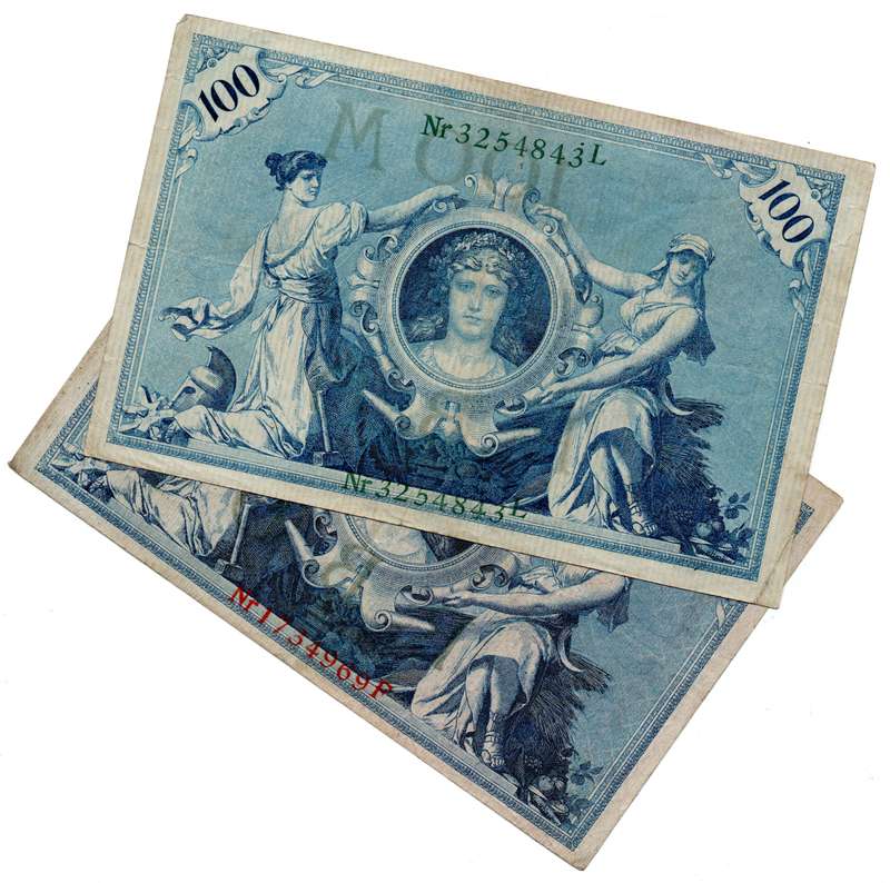 1908 German Berlin Reichsbanknote 100 Mark, Pair of Seal Varieties: Green and Red Seal Pick#30/34