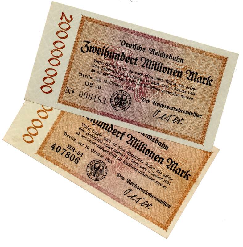 1923 German Reichsbank 200 Million Mark, Pair of Serial Number Varities: prefix OB with "N°" Müller-