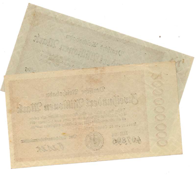 1923 German Reichsbank 200 Million Mark, Pair of Serial Number Varities: prefix OB with "N°" Müller-