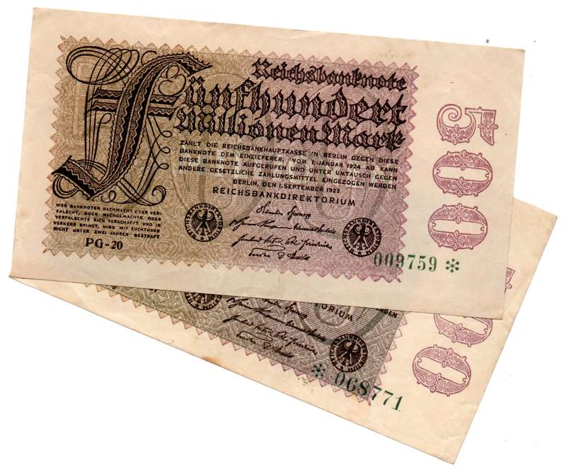 1923 German Reichsbank 500 Million Mark, Pair of Replacements with Watermark Varieties