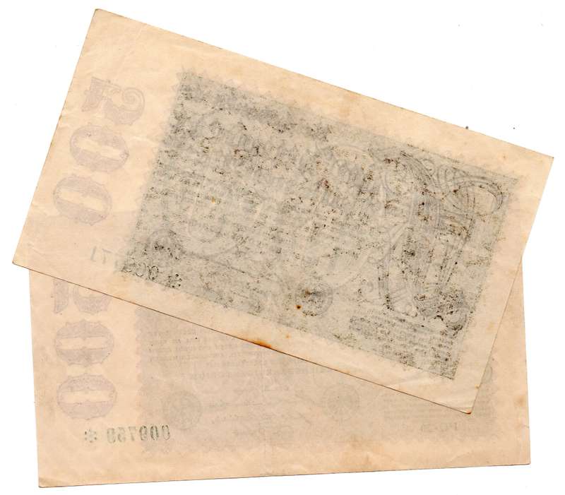 1923 German Reichsbank 500 Million Mark, Pair of Replacements with Watermark Varieties