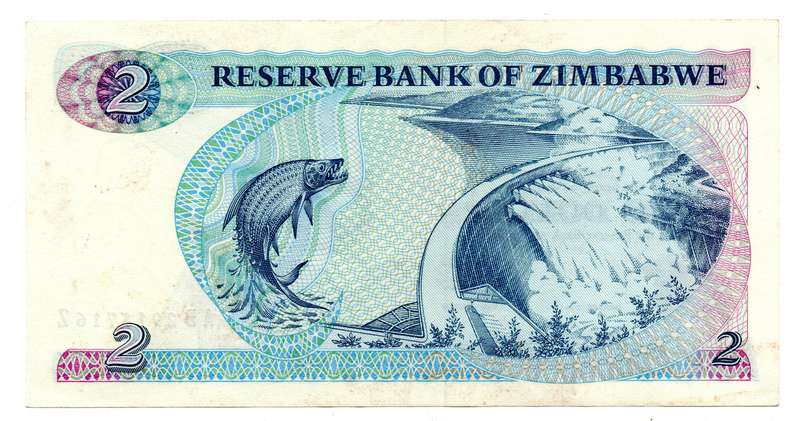 1994 Zimbabwe 2 Dollars Signature 3 Type a, Pick#1C minor stains