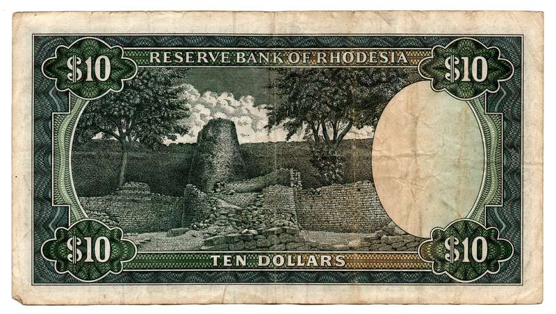 1973 Rhodesia 10 Dollars Pick#33f, creases and folds