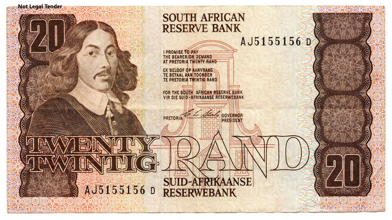 Error 1990 South Africa Type 8 First Issue CL Stals R20 Slight off-centre print, folds and creasing