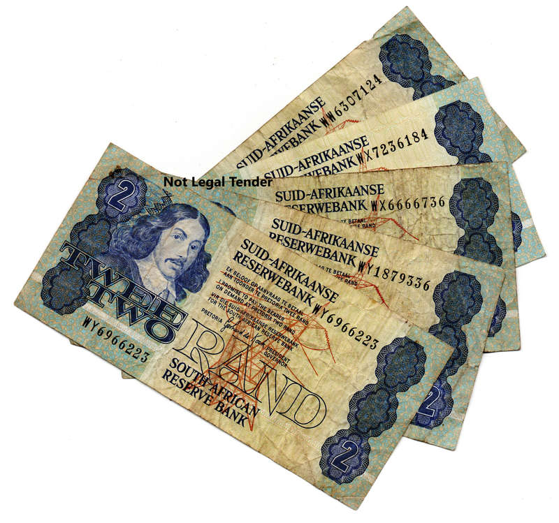 Lot of 5 x 1983-90 South Africa Well Used GPC De Kock Replacement R2's "WW, WX, WY"