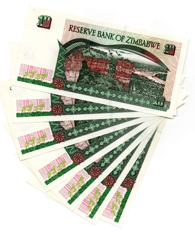 Lot of 19 x Consecutive 1997 Zimbabwe 10 Dollars "CZ1970475 to CZ1970493" Pick#6a