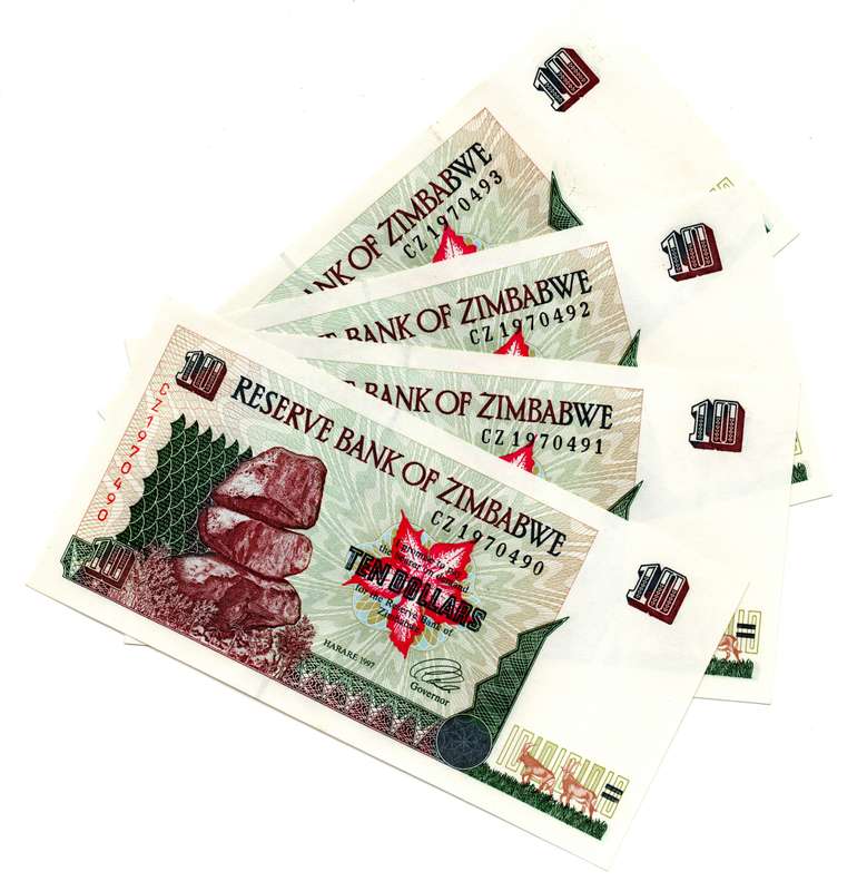 Lot of 19 x Consecutive 1997 Zimbabwe 10 Dollars "CZ1970475 to CZ1970493" Pick#6a