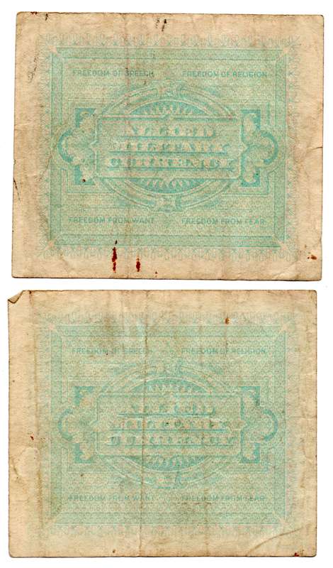 Pair of 1943-A Italy Allied Military Currency 2 and 5 Lire notes