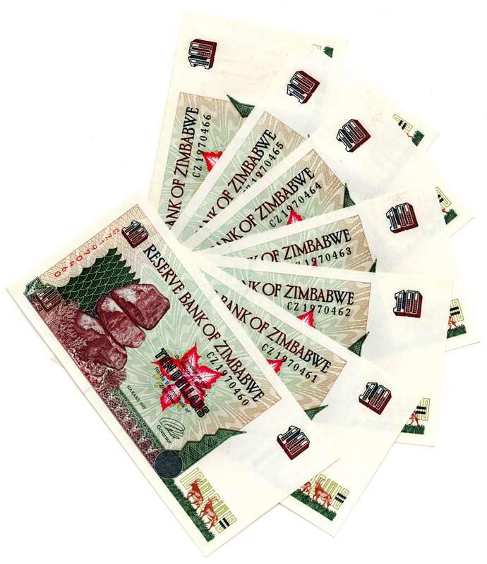 Lot of 15 x Consecutive 1997 Zimbabwe 10 Dollars "CZ1970460 to CZ1970474" Pick#6a