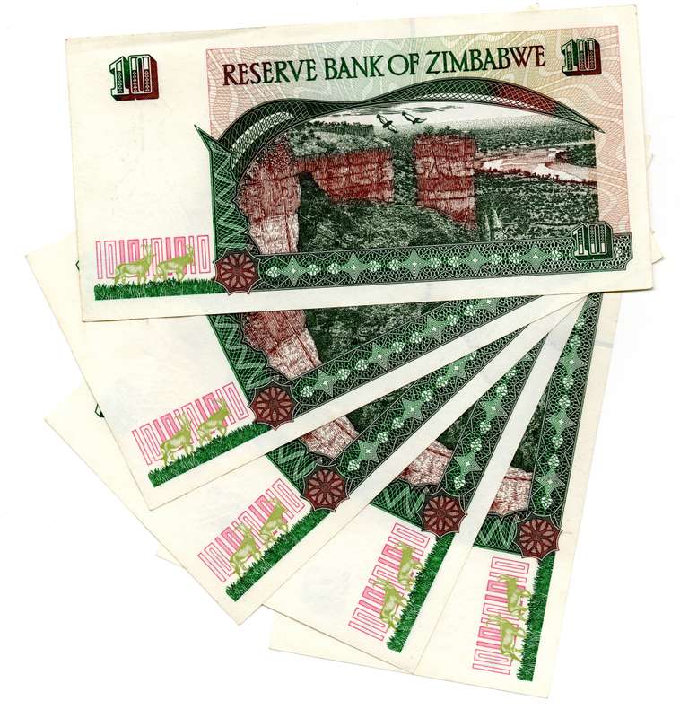 Lot of 5 x Consecutive 1997 Zimbabwe 10 Dollars "CZ1970495 to CZ1970499" Pick#6a