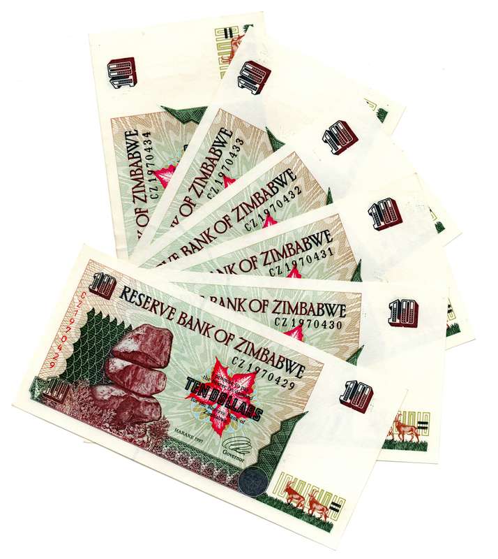 Lot of 6 x Consecutive 1997 Zimbabwe 10 Dollars "CZ1970429 to CZ197043" Pick#6a