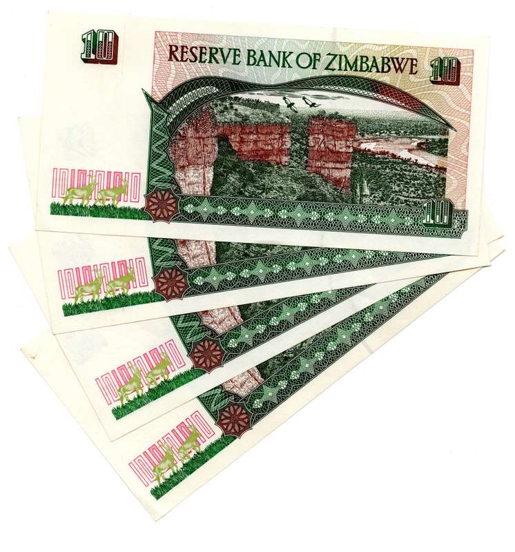 Lot of 4 x Consecutive 1997 Zimbabwe 10 Dollars "CZ1970421 to CZ1970424" Pick#6a