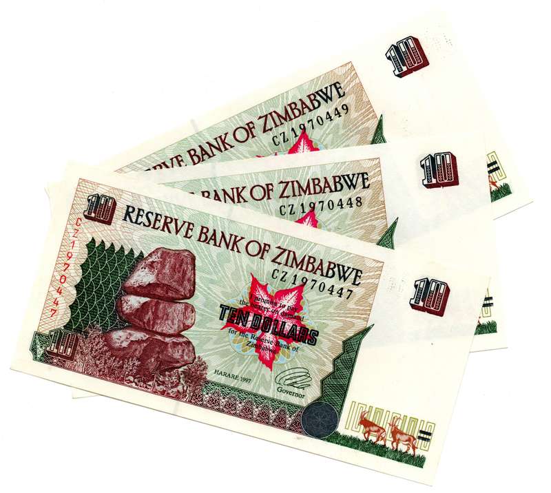 Lot of 3 x Consecutive 1997 Zimbabwe 10 Dollars "CZ1970447 to CZ1970449" Pick#6a