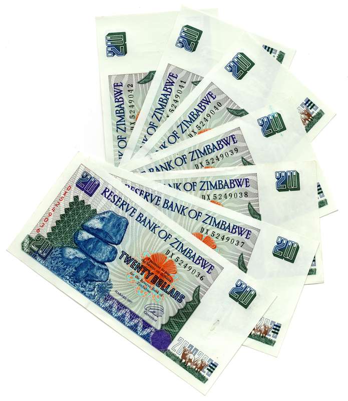 Lot of 14 x Consecutive 1997 Zimbabwe 20 Dollars "DX5249036 to DX5249049" Pick#7a