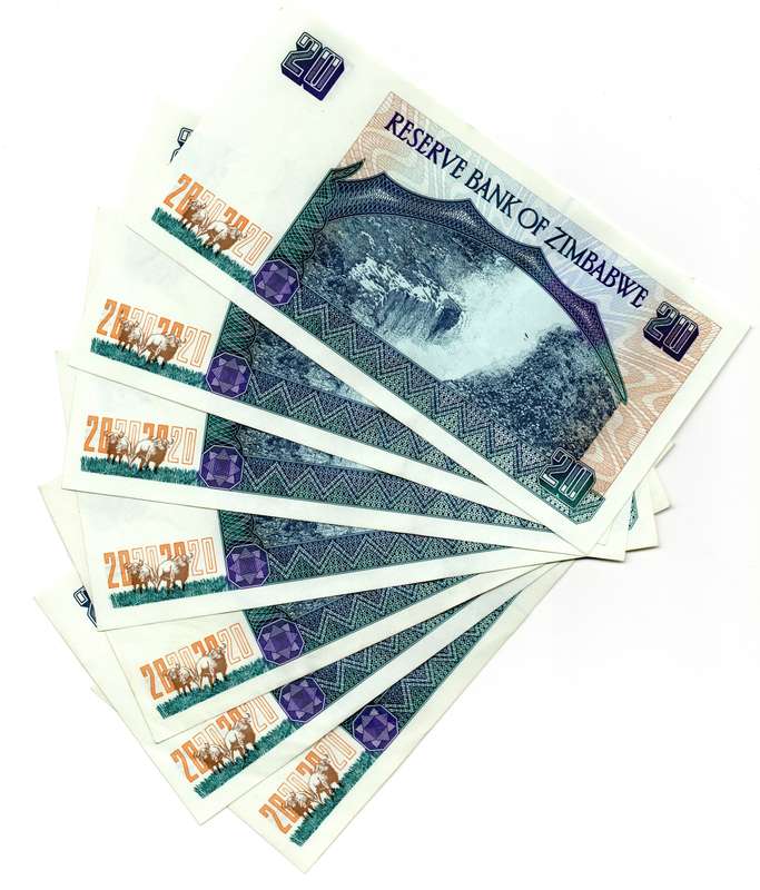 Lot of 14 x Consecutive 1997 Zimbabwe 20 Dollars "DX5249036 to DX5249049" Pick#7a