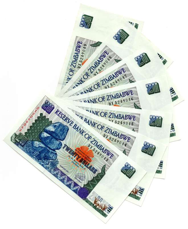 Lot of 14 x Consecutive 1997 Zimbabwe 20 Dollars "DX5249036 to DX5249049" Pick#7a