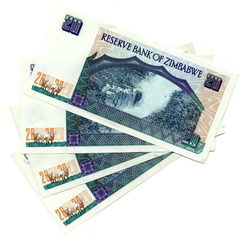 Lot of 4 x Consecutive 1997 Zimbabwe 20 Dollars "DX5249026 to DX5249029" Pick#7a