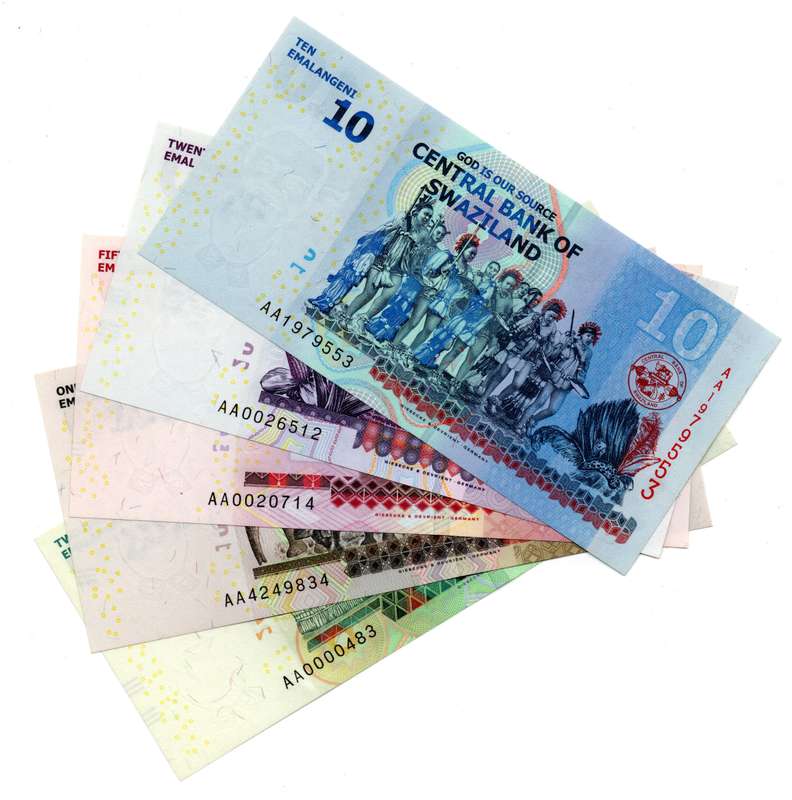 2010 Swaziland Complete Set of 10 to 200 Emalangeni, Pick#36 to Pick#40