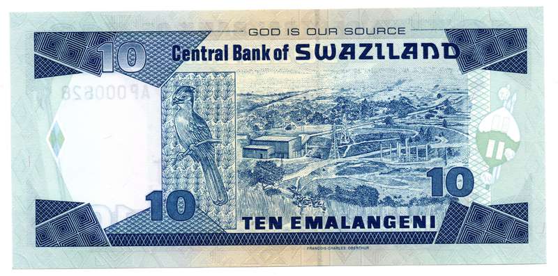 2001 Swaziland 10 Emalangeni Low Serial "000628" Pick#29a