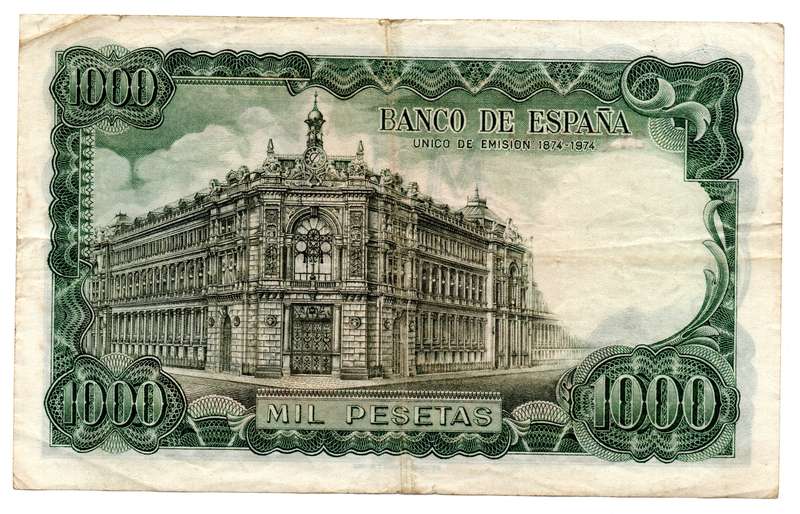 1971 Spain Commemorative Issue 1000 Pesetas Pick#154, folds, tiny top and bottom edge tears