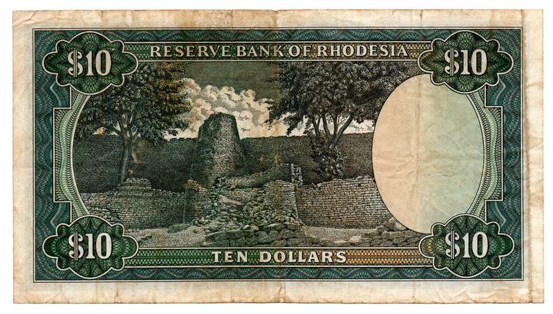 1979 Rhodesia 10 Dollars Pick#41 multiple folds, top edge tear