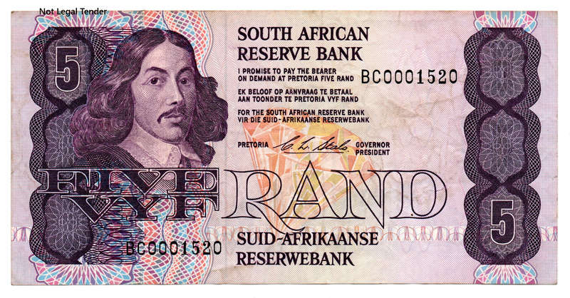 1990 South Africa Type 11 CL Stals First Issue R5 Low Serial "0001520"