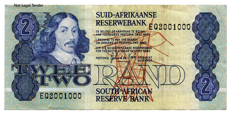 1984 South Africa Type 11 GPC De Kock Third Issue R2 Fancy Serial "2001000"