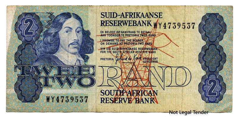 Error 1990 South Africa GPC De Kock Type 11 Third Issue R2 Replacement "WY" Left top corner printing