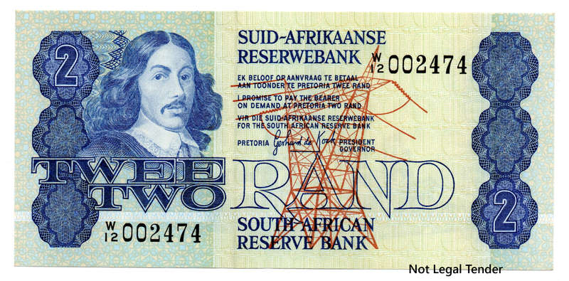 1981 South Africa GPC De Kock Type 10 Second Issue R2 Replacement "W12" Low Serial "002472"