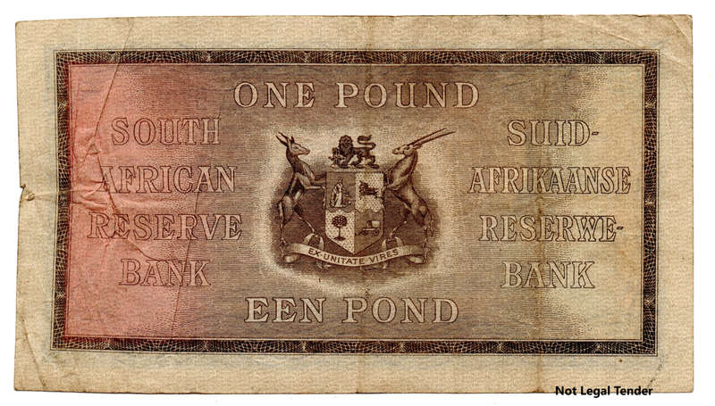 1938 South Africa Type 6 J Postmus Only Issue 1 Pound, folds