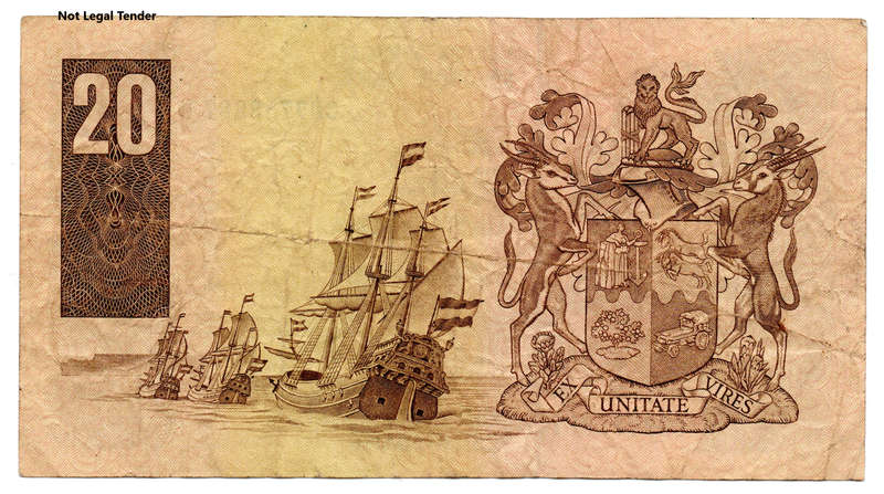 1990 South Africa Type 8 CL Stals First Issue R20 Fancy Serial "9788887", folds and creases