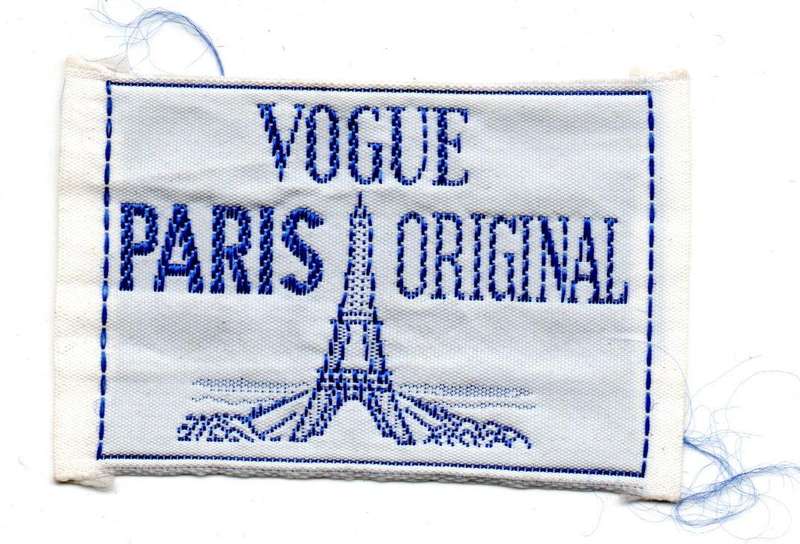 Vogue Paris Original Vintage 60s Embroidered Clothing Tag Garment Label from Vogue Pattern 34mm x 54