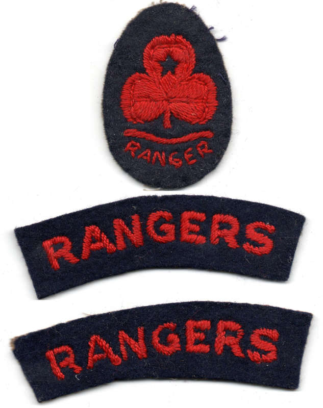 Scarce Vintage Girl Guides, Rangers Cloth Shoulder titles (79mm x 20mm) and Cloth Cap Badge (52mm x