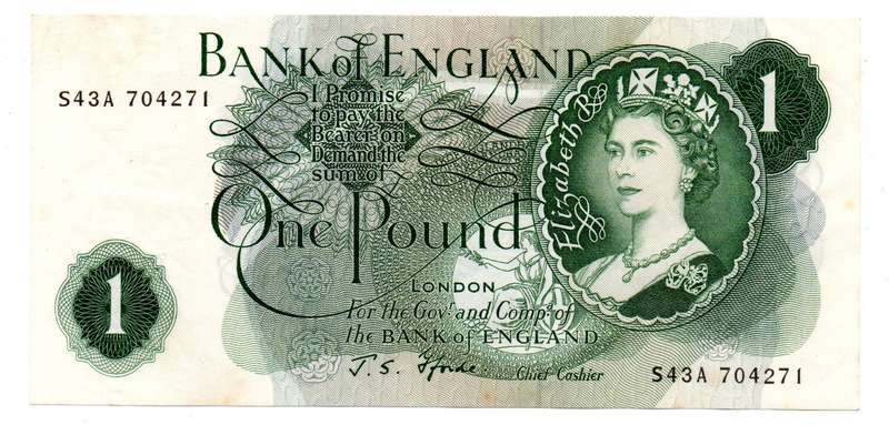 1966-70 Great Britain Bank of England 1 Pound J. S. Fforde Pick#374e