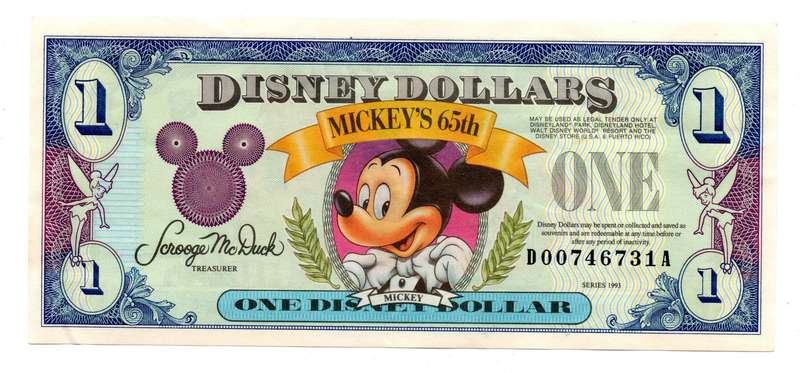 1993 Disney Dollar $1, Mickey Mouse Mickey's 65th