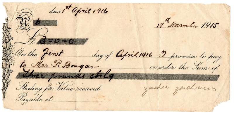 1915 Cheque for 3 Pounds