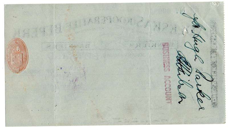 1942 Volkskas (Kooperatief) Beperk Cheque, Johannesburg, 20 Pounds, 2 Shillings and 7 Pence from C.