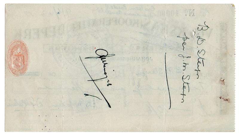 1942 Volkskas (Kooperatief) Beperk Cheque #10000, Johannesburg, 10 Shillings and 6 Pence from C. J.
