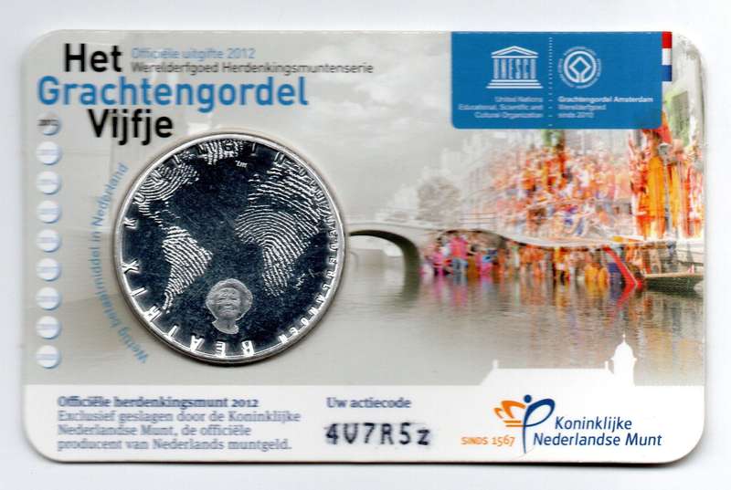 2012 Netherlands Commemorative 5 Euro The canals of Amsterdam 220k Minted KM#321