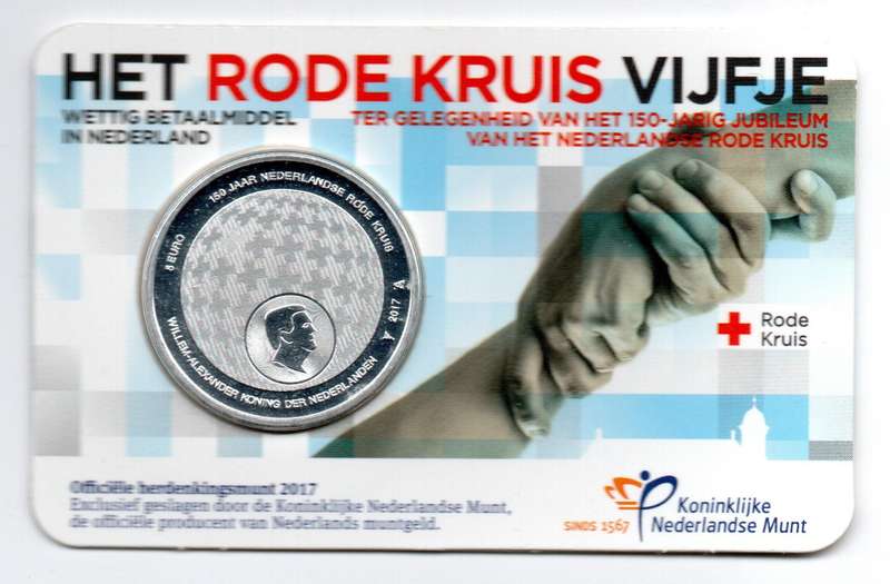 2017 Netherlands Commemorative 5 Euro Red Cross 124k Minted KM#388