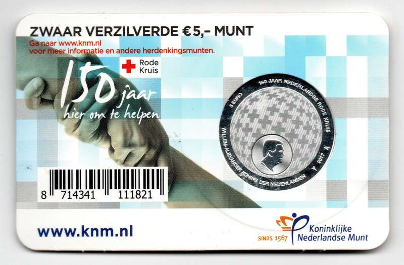 2017 Netherlands Commemorative 5 Euro Red Cross 124k Minted KM#388