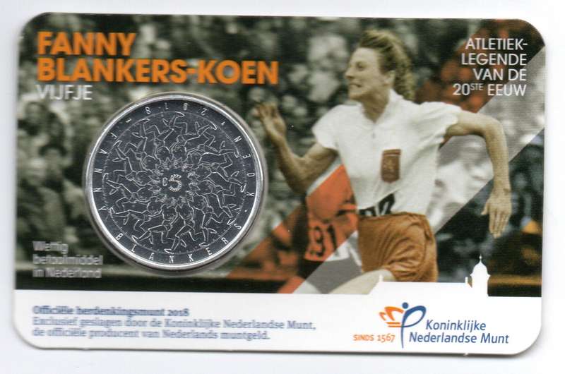2018 Netherlands Commemorative 5 Euro Fanny Blankers-Koen 60k Minted KM#393